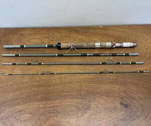 Vintage Olympic Fiberglass Fly Rod 4 Piece Spin 88“ Cork Handle Plastic Case